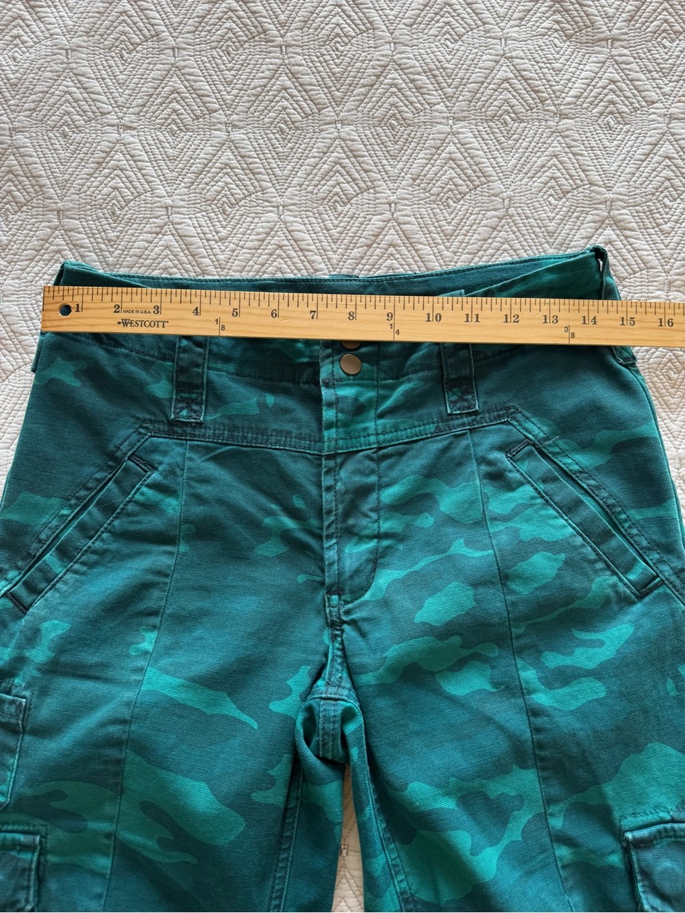 Anthropologie Austin Cargo Trousers Pants Camo Dark Turquoise Size 27 - Picture 11 of 16